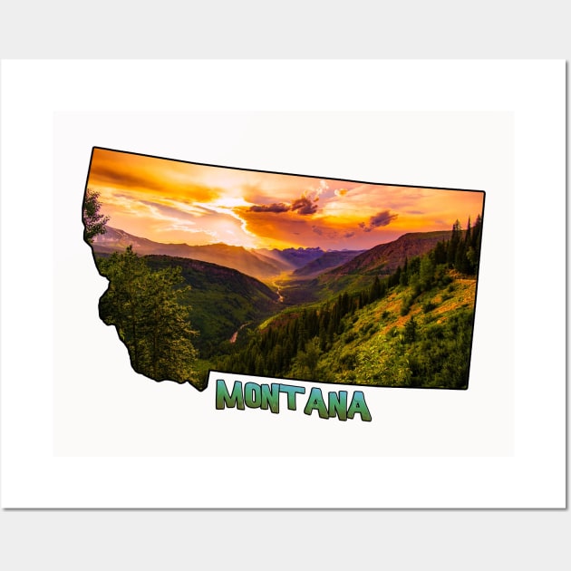 Montana State Outline (Sunset) Wall Art by gorff